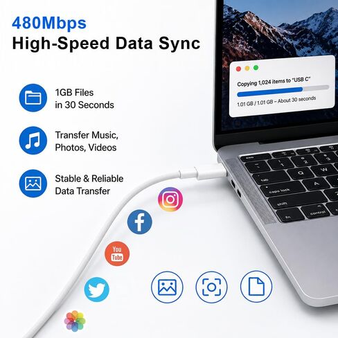USB C to USB C Charging Cable, (60W 2Pack 3.3ft)Type C Fast Charger Durable High Speed Data Sync Cable Phone Power Cord for iPhone 17/ 17 Pro Max/17 Pro/16 Pro Max /15Pro/15 Plus/iPad Pro/Air/ Mini in Kuwait