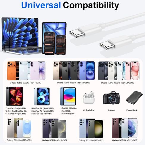USB C to USB C Charging Cable, (60W 2Pack 3.3ft)Type C Fast Charger Durable High Speed Data Sync Cable Phone Power Cord for iPhone 17/ 17 Pro Max/17 Pro/16 Pro Max /15Pro/15 Plus/iPad Pro/Air/ Mini in Kuwait