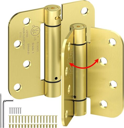 4 Inch Self Closing Door Hinges,2-Pack Spring Loaded Door Hinges | 5/8'' Radius Corners,Adjustable Tension for Exterior,Garage,Front Back Door,Left & Right Hand Door,UL Listed,Gold in Kuwait