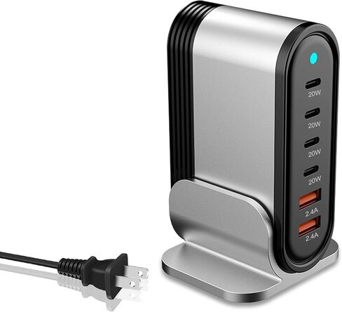 اكتب شاحنًا سريعًا لشاحن USB ومحطة شحن لأجهزة متعددة qc3.0 محطة شحن للهاتف iPhone 14/13/12/11 Pro Max وXR وXS وAir وMini وGalaxy LG والمزيد (فضي) in Kuwait