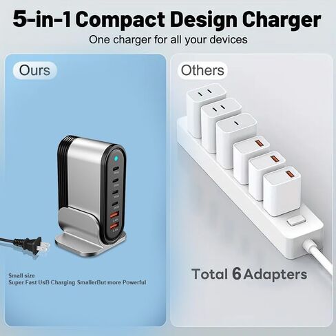 اكتب شاحنًا سريعًا لشاحن USB ومحطة شحن لأجهزة متعددة qc3.0 محطة شحن للهاتف iPhone 14/13/12/11 Pro Max وXR وXS وAir وMini وGalaxy LG والمزيد (فضي) in Kuwait