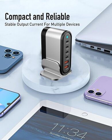 اكتب شاحنًا سريعًا لشاحن USB ومحطة شحن لأجهزة متعددة qc3.0 محطة شحن للهاتف iPhone 14/13/12/11 Pro Max وXR وXS وAir وMini وGalaxy LG والمزيد (فضي) in Kuwait
