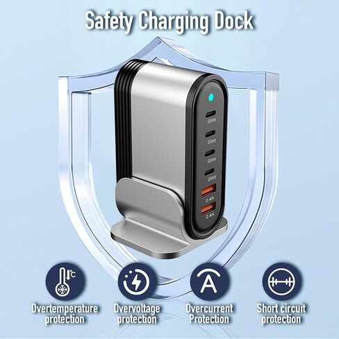 اكتب شاحنًا سريعًا لشاحن USB ومحطة شحن لأجهزة متعددة qc3.0 محطة شحن للهاتف iPhone 14/13/12/11 Pro Max وXR وXS وAir وMini وGalaxy LG والمزيد (فضي) in Kuwait