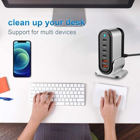اكتب شاحنًا سريعًا لشاحن USB ومحطة شحن لأجهزة متعددة qc3.0 محطة شحن للهاتف iPhone 14/13/12/11 Pro Max وXR وXS وAir وMini وGalaxy LG والمزيد (فضي) in Kuwait
