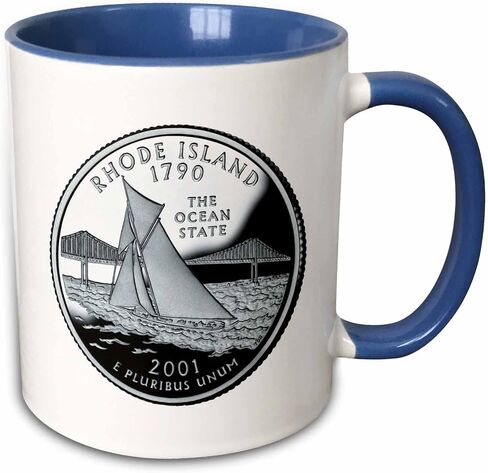 3dRose Rhode Island Collectible Quarter 11oz Two-Tone Blue Mug in Kuwait