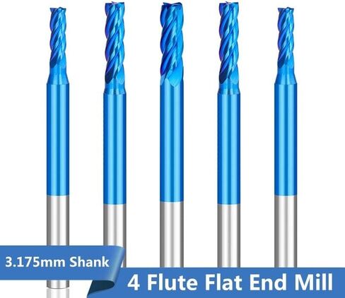 5pcs Tungsten Carbide End Mill 4 Flute CNC Milling Cutters 3.175mm Shank Nano Blue Coated Bit for Wood Metal Machine in Kuwait