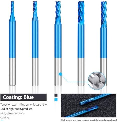 5pcs Tungsten Carbide End Mill 4 Flute CNC Milling Cutters 3.175mm Shank Nano Blue Coated Bit for Wood Metal Machine in Kuwait