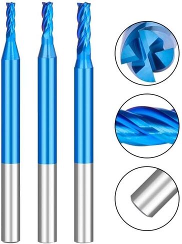 5pcs Tungsten Carbide End Mill 4 Flute CNC Milling Cutters 3.175mm Shank Nano Blue Coated Bit for Wood Metal Machine in Kuwait