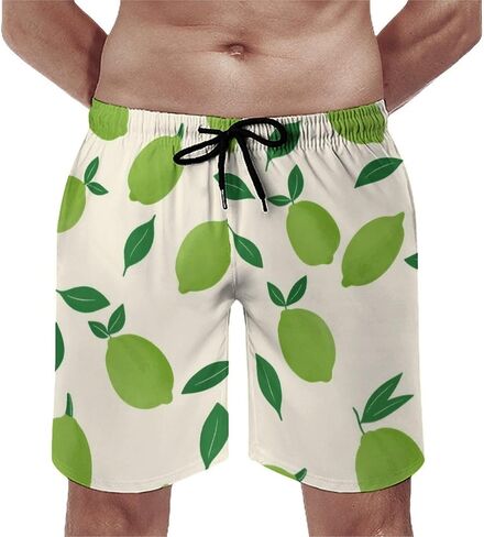 Men Printed Summer Short Soft Drawstring Design Running Shorts Lemon with Green Leaves Branches Citrus Print Shorts in Kuwait