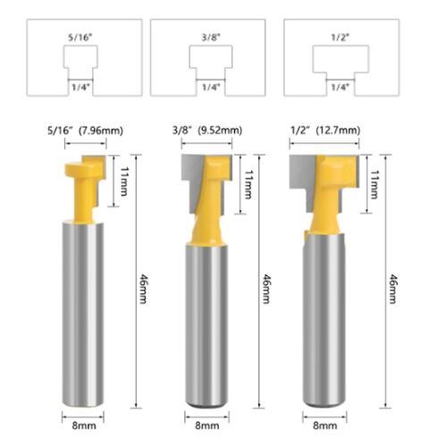 مجموعة لقم التوجيه T-Slot Cutter، حزمة من 3 قطع تفريز بفتحة مفتاح عرقوب 8 مم للأعمال الخشبية، أدوات قطع الخشب الدقيقة in Kuwait