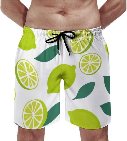 Men Printed Summer Short Soft Drawstring Design Running Shorts Lemon with Green Leaves Branches Citrus Print Shorts in Kuwait