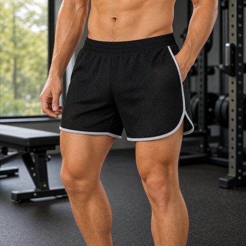 Mens Mesh Athletic Shorts Casual Loose Fit Gym Workout Activewear Breathable Fabric in Kuwait