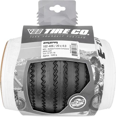Vee Tire 20x4.0 White Wall Zig Zag E-Bike 50 Tubeless Ready Tire with Folding Bead and Endurance Compound 20x4,20 x 4.0 in Kuwait