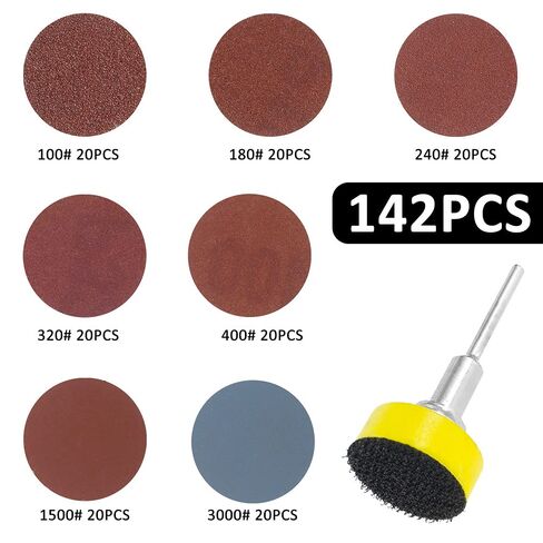 142pcs 1" Sanding Discs Surface Conditioning Disc Quick Change Sanding Disc 100/180/240/320/400/1500/3000 Grain Disc Pads for Die Grinder Surface Strip Polish Burr Finish Rust Paint Removal in Kuwait
