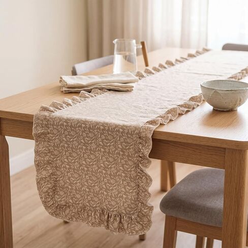 Moukeren Blue Striped Costal Table Runner Farmhouse Ruffle Table Runner Scalloped Long Dresser Scarves for Dining Room Wedding Party Kitchen Rustic Home Decor(Blue, 95 x 13.8 Inch) in Kuwait