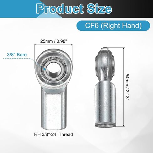 uxcell 4 قطع CF6 قضيب نهاية تحمل 3/8 بوصة، RH 3/8-24 UNF خيط أنثى لليد اليمنى، 1045 قضيب فولاذي ينتهي مشترك مع صامولة المربى in Kuwait
