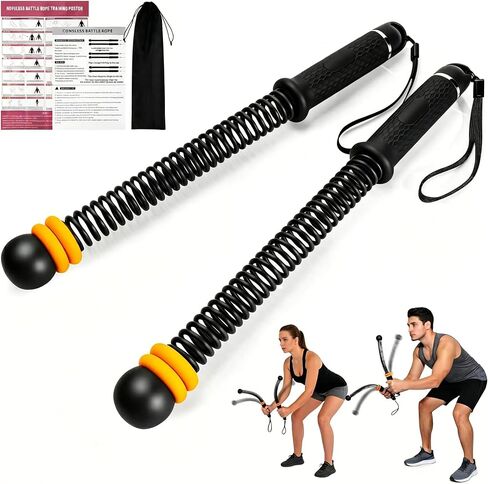 Weighted Ropeless Battle Ropes, Heavy Duty Portable and Adjustable Cordless Ropeless Battle Rope with Storage Bag for Home Gym, Low-Impact Workout, Fitness Equipment for Women & Men (Black and Orange) in Kuwait