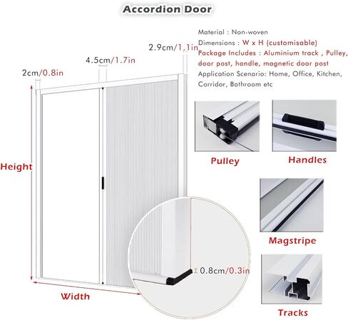 Extra Wide Honeycomb Accordion Door 100-200cm, Waterproof Folding Room Divider with Aluminum Frame - Easy to Install for Commercial & Residential Use (39.3x90.5in) in Kuwait