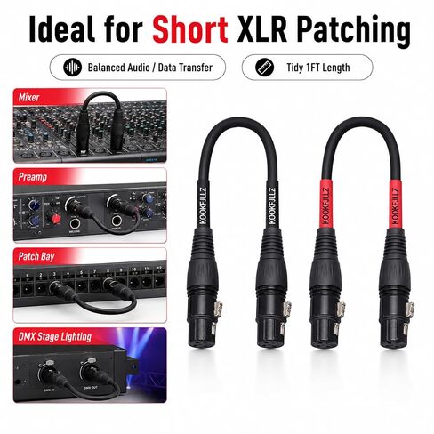 كابل XLR أنثى إلى أنثى، 1 قدم، عبوتان | 3-Pin متوازن، OFC نحاس مضفر التدريع، للخلاط، Preamp، خليج التصحيح، DMX المرحلة الإضاءة in Kuwait