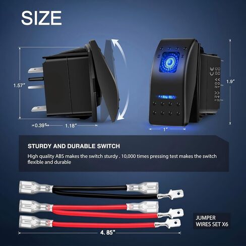 6-Pack 5 Pin SPST Rocker Switch w/Pre-Wired Jumper Wires, 20A/12V 10A/24V ON/Off, Panel Mount, Night Glow Sticker for Truck Boat Auto Marine SUV ATV Off-Road in Kuwait