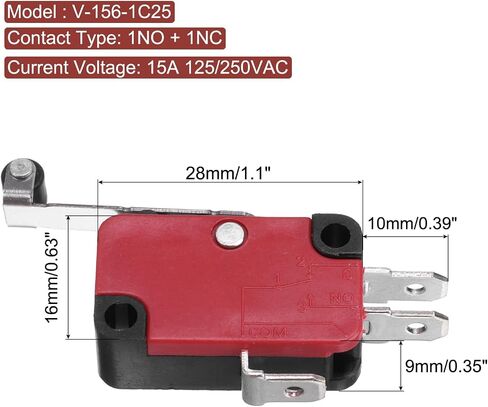 uxcell 10Pcs V-156-1C25 1NO + 1NC Micro Limit Switch 15A 125/250VAC Waterproof Miniature Micro Switches for Precision Components in Kuwait