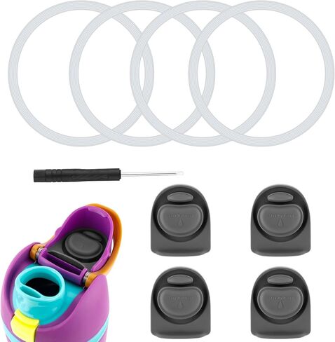 4pcs Replacement Stoppers with 4pcs Bottle Seal Rings for Owala FreeSip 24oz 32oz, BPA-Free Silicone O Ring Water Bottle Top Lid Replacement Parts for 16/19/24/32/40oz Gasket Plug Accessories(Grey) in Kuwait