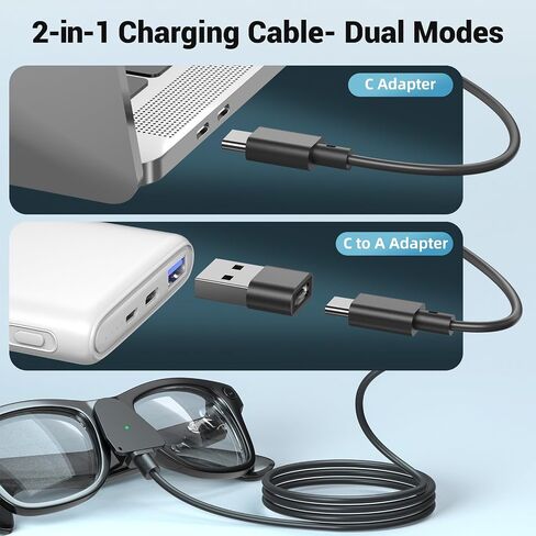 كابل شحن USB C لنظارات Ray-Ban Meta & Oakley HSTN الذكية، 3.3FT/1M | لـ Ray-Ban Gen1/2 Wayfarer، Skyler، Headliner & Scriber، شاحن محمول مع منفذ USB C لملحقات النظارات Meta AI in Kuwait