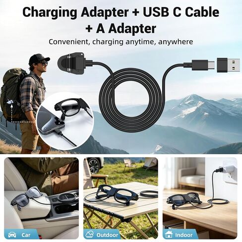 كابل شحن USB C لنظارات Ray-Ban Meta & Oakley HSTN الذكية، 3.3FT/1M | لـ Ray-Ban Gen1/2 Wayfarer، Skyler، Headliner & Scriber، شاحن محمول مع منفذ USB C لملحقات النظارات Meta AI in Kuwait