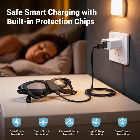 كابل شحن USB C لنظارات Ray-Ban Meta & Oakley HSTN الذكية، 3.3FT/1M | لـ Ray-Ban Gen1/2 Wayfarer، Skyler، Headliner & Scriber، شاحن محمول مع منفذ USB C لملحقات النظارات Meta AI in Kuwait