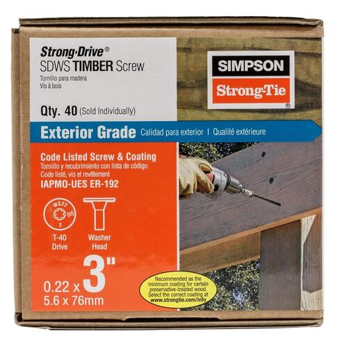 Simpson Strong-Tie SDWS22300DB-RP1 Strong-Drive SDWS Timber Screw (Exterior Grade) — 0.220 in. x 3 in. T40, Tan in Kuwait