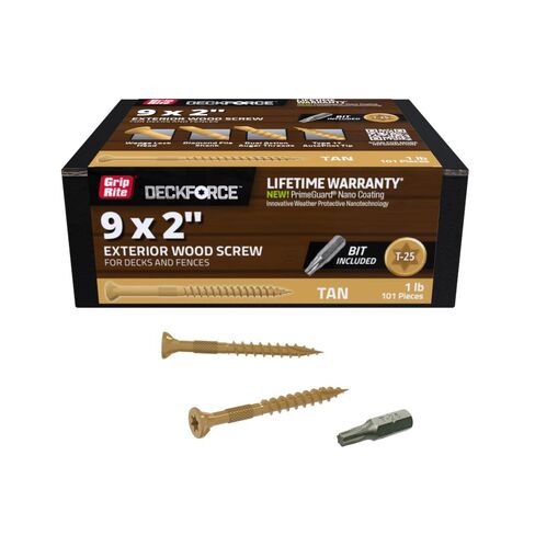 براغي خشبية خارجية من Grip-Rite DeckForce للأسطح والأسوار - مطلية بالنانو - طرف الطيار الآلي T-17 - براغي سطح أسمر اللون - صندوق #9 × 2-1 رطل - GRDF2STT1 in Kuwait
