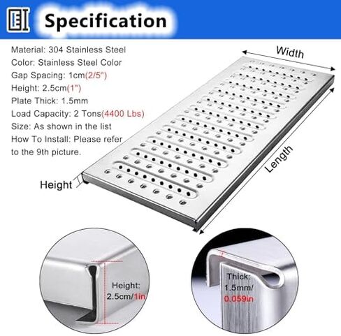 304 Stainless Steel Outdoor Drain Grate Cover - Heavy-Duty Anti-Slip Sewer Grate for Kitchen, Balcony, Garden, and Sidewalk Drainage Solutions in Kuwait