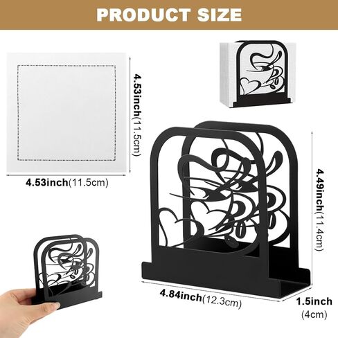 Black Metal Modern Standing Napkin Holder, Coffee Time Theme Tabletop Napkin Dispenser, Decorative Organizer for Kitchen Counter, Cafe and Dining Table in Kuwait