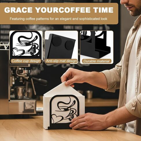 Black Metal Modern Standing Napkin Holder, Coffee Time Theme Tabletop Napkin Dispenser, Decorative Organizer for Kitchen Counter, Cafe and Dining Table in Kuwait