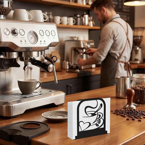 Black Metal Modern Standing Napkin Holder, Coffee Time Theme Tabletop Napkin Dispenser, Decorative Organizer for Kitchen Counter, Cafe and Dining Table in Kuwait