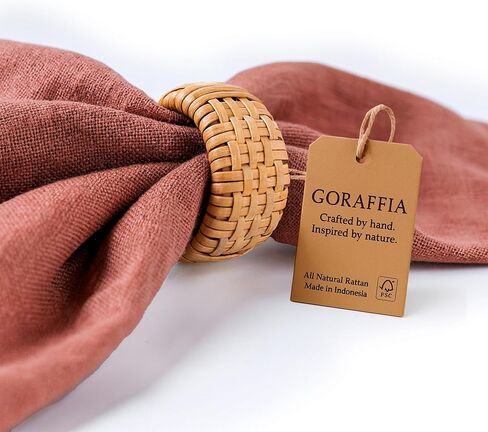 Rattan Napkin Rings Set of 12, Made in Indonesia, Handwoven 1.5" Rustic Wicker Holders for Table Decor, Boho & Spring Style, Eco-Friendly Wedding or Dinner Accessories (Natural Honey) in Kuwait