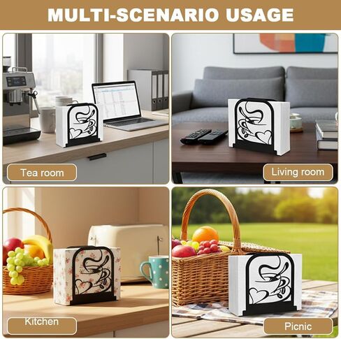 Black Metal Modern Standing Napkin Holder, Coffee Time Theme Tabletop Napkin Dispenser, Decorative Organizer for Kitchen Counter, Cafe and Dining Table in Kuwait