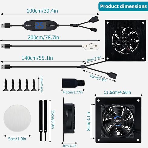 80mm Thermostat-Controlled Cabinet Cooling Fan – 5V/12V Dual Voltage, 10-Speed Adjustable, Ultra-Quiet – for Server Racks,AV Cabinets,RVs& Greenhouses in Kuwait