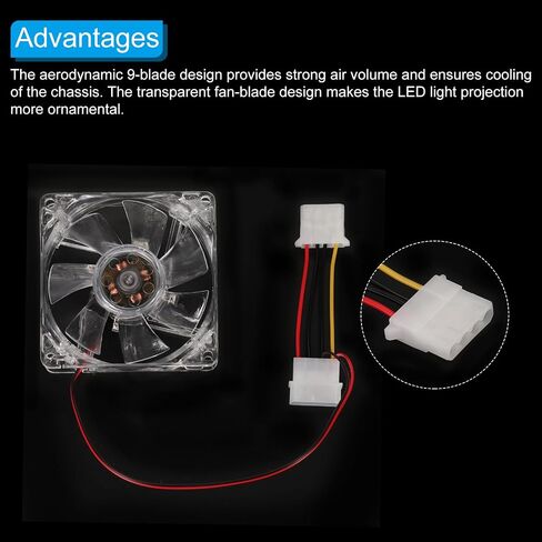 Generic Clear Computer Case Fan 1800RPM 80mm 4 Pin Blue Light LED Silent Cooling Fan 4 LED 12V for Desktop Computer Radiators with 4 Screws in Kuwait
