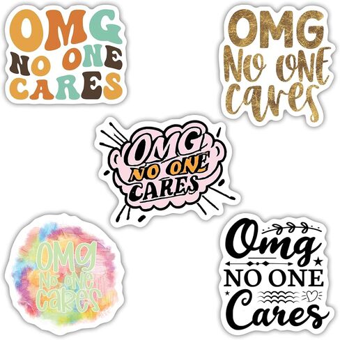 (5 Pack) OMG No One Cares Stickers - Funny Sarcastic Sarcasm Sassy - On Longest Side - Premium Vinyl - for Cars, Trucks, Skateboards, Laptops. 3 Inches in Kuwait