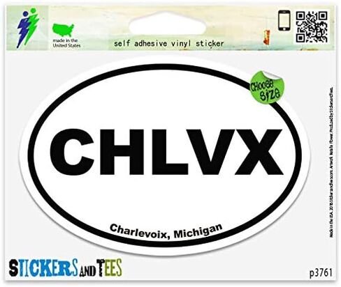 CHLVX Charlevoix Michigan Oval Vinyl Car Bumper Window Sticker 3" x 2" in Kuwait