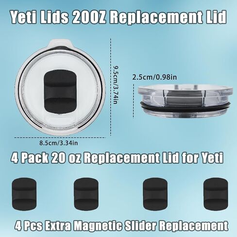 4 PCS Yeti 20 Oz Tumbler Lid with 4 Magnetic Slider Replacement, zxbaers Yeti Replacement Lids, Tumbler Lid Compatible for 20 oz Yeti Rambler, Ozark Trail, Old Style Rtic in Kuwait
