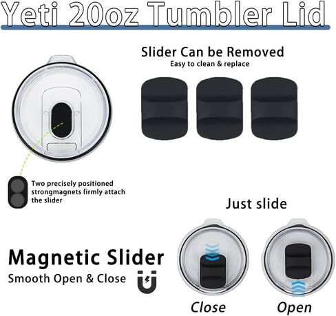 4 PCS Yeti 20 Oz Tumbler Lid with 4 Magnetic Slider Replacement, zxbaers Yeti Replacement Lids, Tumbler Lid Compatible for 20 oz Yeti Rambler, Ozark Trail, Old Style Rtic in Kuwait