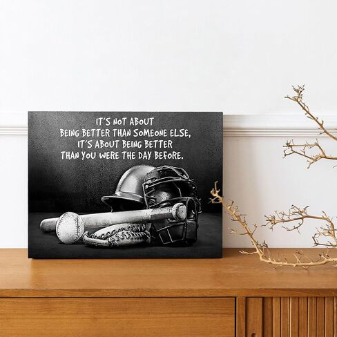 Tijuboni Baseball Pictures Decor Wall Art, Motivational Sports Canvas Prints Painting Baseball Poster Framed Artwork for Bathroom Bedroom Living Room Home 16"x20" in Kuwait