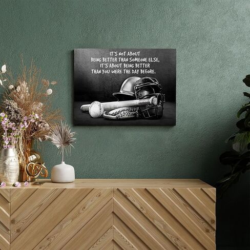Tijuboni Baseball Pictures Decor Wall Art, Motivational Sports Canvas Prints Painting Baseball Poster Framed Artwork for Bathroom Bedroom Living Room Home 16"x20" in Kuwait