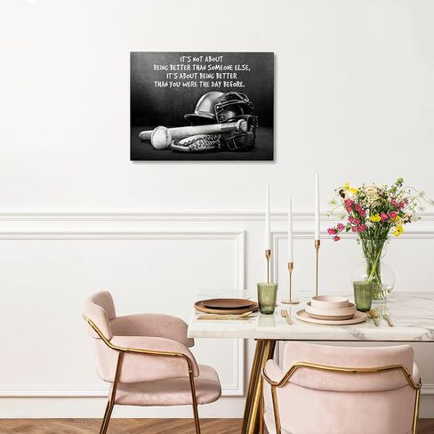 Tijuboni Baseball Pictures Decor Wall Art, Motivational Sports Canvas Prints Painting Baseball Poster Framed Artwork for Bathroom Bedroom Living Room Home 16"x20" in Kuwait