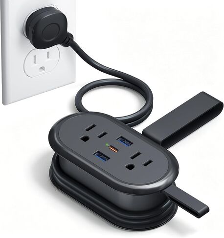 شريط طاقة SURAIELEC Cruise Essentials مع 3 منافذ USB و4 منافذ، PD 20W USB-C، سلك تمديد قصير ملفوف بطول 4.59 قدم مع قابس مسطح للسفر، المنزل، المكتب، النوم، بدون حماية من زيادة التيار in Kuwait