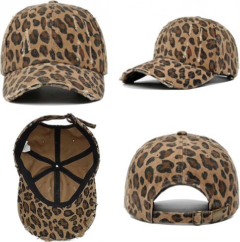 Women's Leopard Print Hat - Sun Protection Adjustable Cheetah Print Baseball Cap Trucker Hat for Outdoor in Kuwait