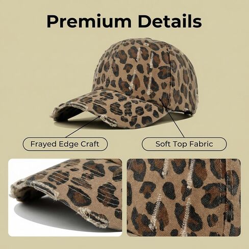 Women's Leopard Print Hat - Sun Protection Adjustable Cheetah Print Baseball Cap Trucker Hat for Outdoor in Kuwait