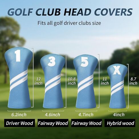 أغطية رأس نادي الجولف لسيارة Fairway Woods Driver Hybrids، مجموعة أغطية رأس جولف نسائية فاخرة من جلد البولي يوريثان، 4 قطع مع علامات رقم 1 3 5 X. in Kuwait